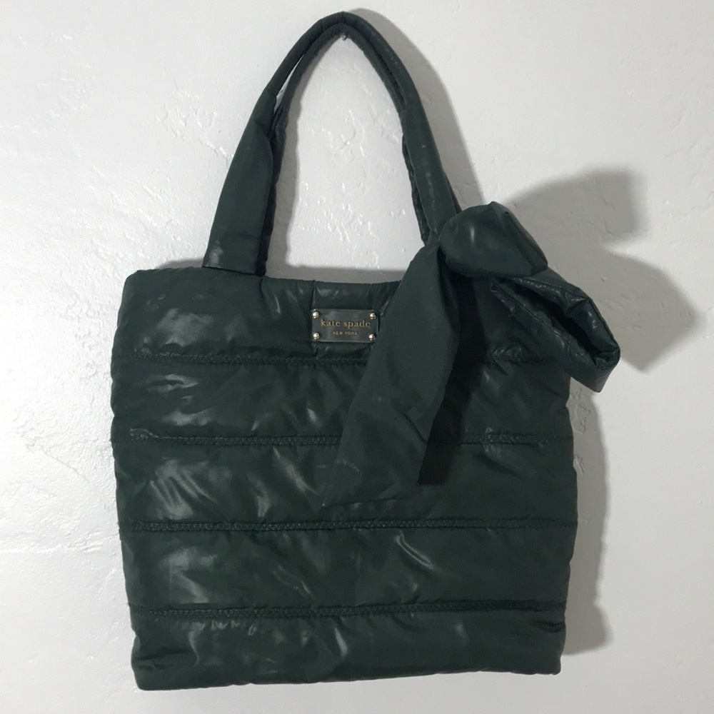 Rare Kate Spade swishy green tote, leopard lining